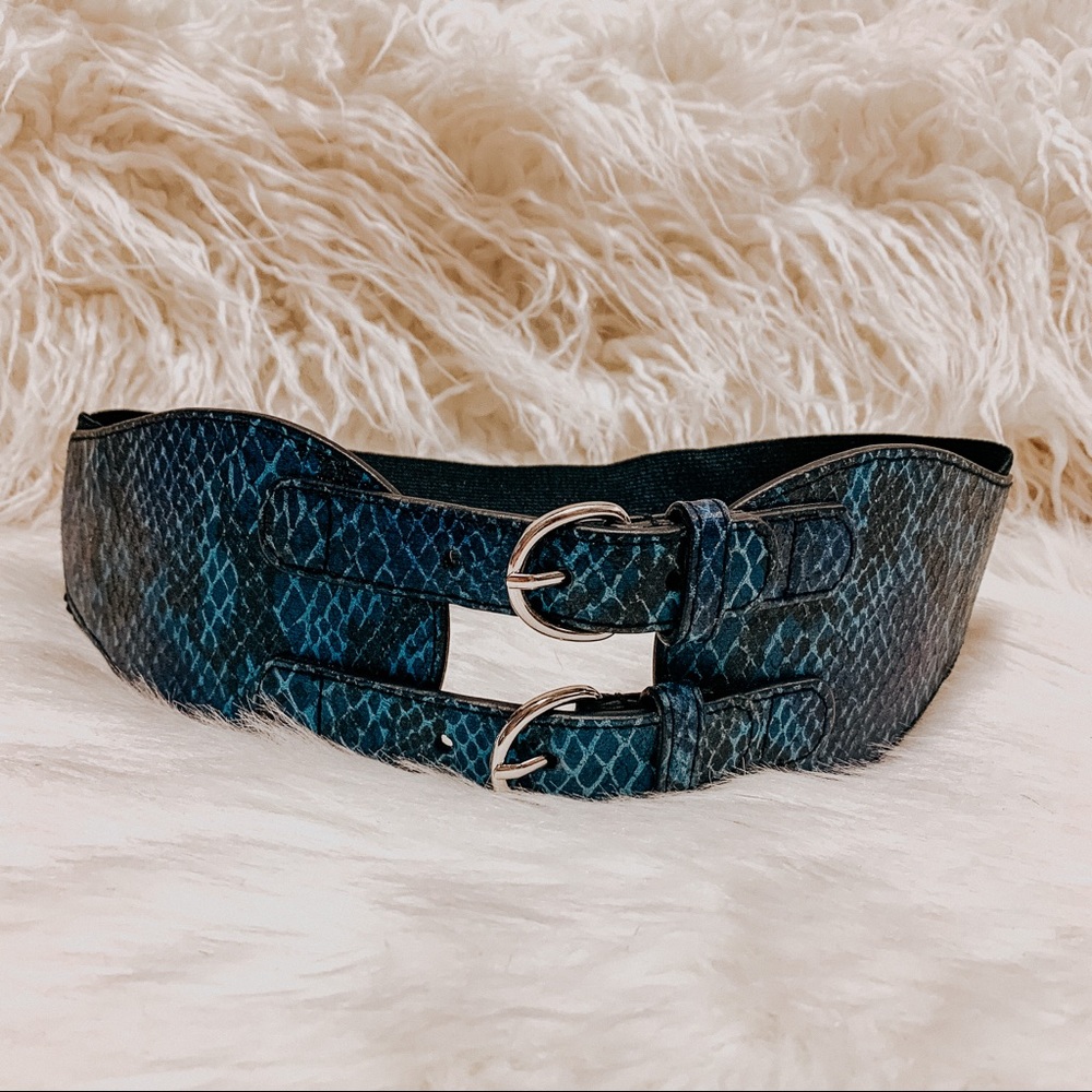 New York & Company blue snakeskin corset belt